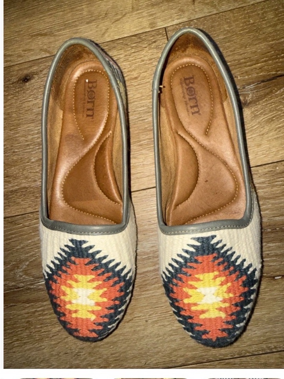 Born Cream Flats with Orange, Yellow & Navy Aztec Pattern
